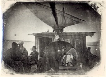Barco de vela y viajeros en el Nilo, 1845-6